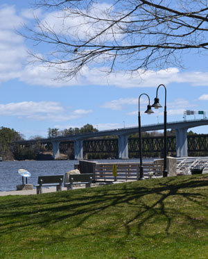 Waterfront Park view of the Kennebec River and Carlton Bridge, Bath, Maine