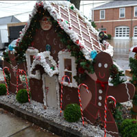 Gingerbread man with his house decoration on Sound Beach Ave., Old Greenwich, Ct.