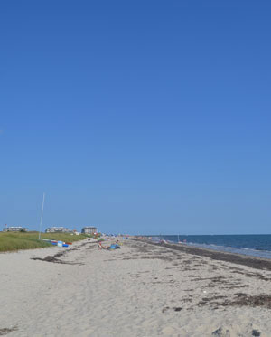 View of private and public beaches along Nantucket Sound from Sea St., Harwich Port, Ma.