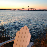 View of Newport Bridge at sunset from Goat Island, Newport, R.I.