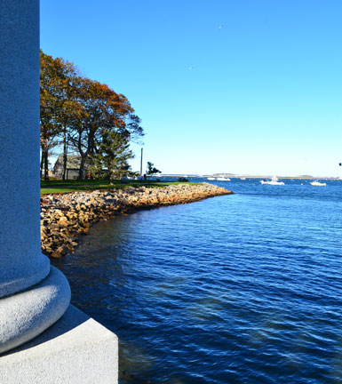 Plymouth Harbor view from the Plymouth Rock Portico, Pilgrim Memorial State Park, Water St.