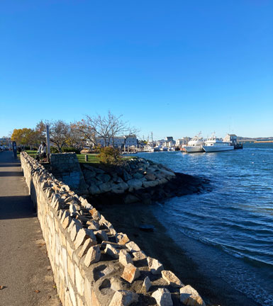 Waterfront wall and walkway along Plymouth Harbor, Water St., Plymouth