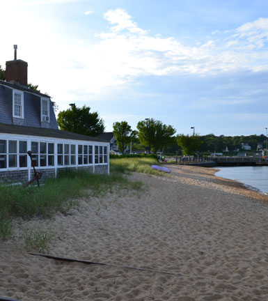 Rear view of Black Dog Tavern and beach, Beach St. Extension, downtown Vineyard Haven