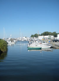Wickford Harbor at end of Main St. and view of Brewer Wickford Cove Marina, Wickford, R.I.