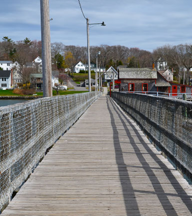 Boothbay Harbor Footbridge, view from downtown Boothbay Harbor, Maine