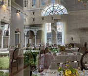 View of The Courtyard Restaurant set up for afternoon tea at the Boston Public Library