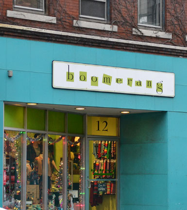 Boomerang, vintage clothing shop, Elliot St., Brattleboro
