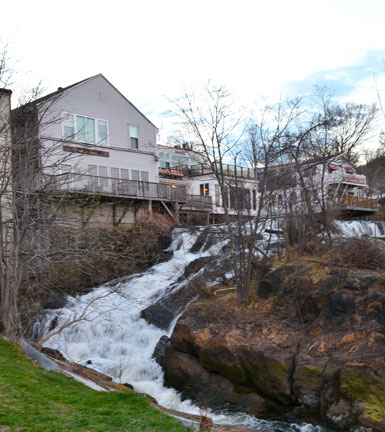 Megunticook Falls located in back of Main St. shops in downtown Camden