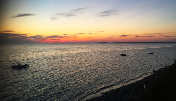 Sunset views at high tide in North Eastham on Cape Cod Bay, north of Campground Beach