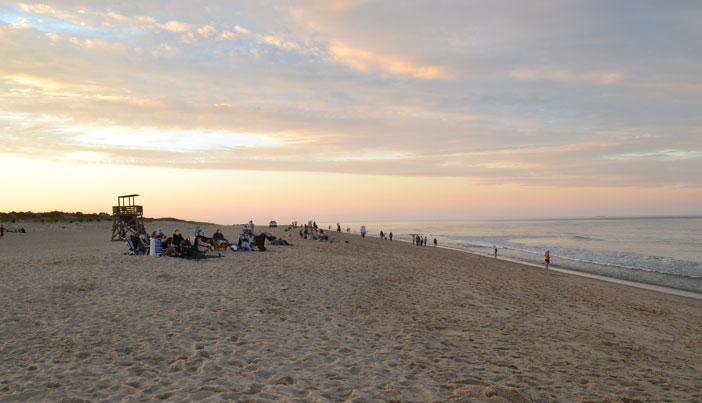 Looking north at dusk on Nauset Town Beach, Orleans, Cape Cod